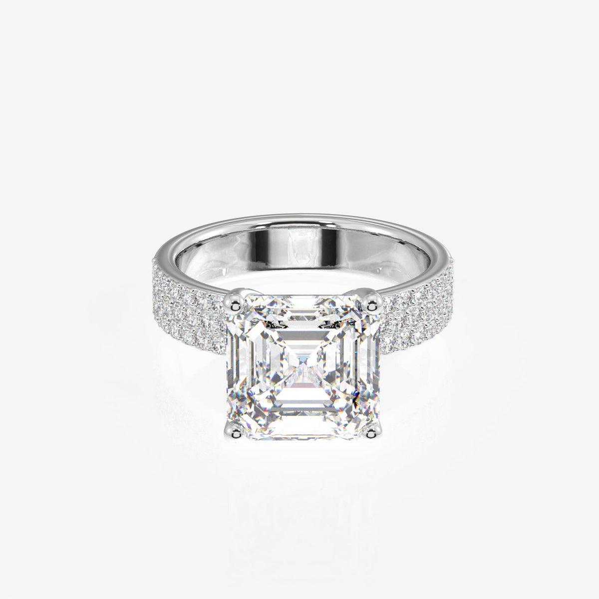 Asscher Cut Moissanite Diamond Three Layer Pave Sterling Silver Ring