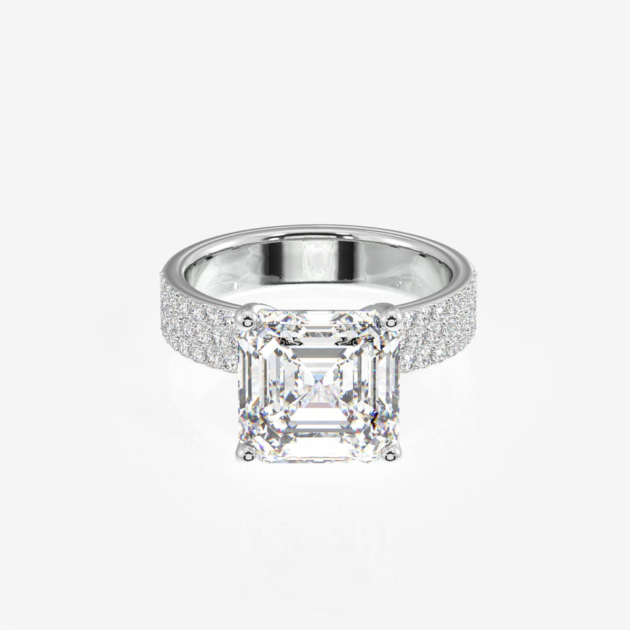 Asscher Cut Moissanite Diamond Three Layer Pave Sterling Silver Ring