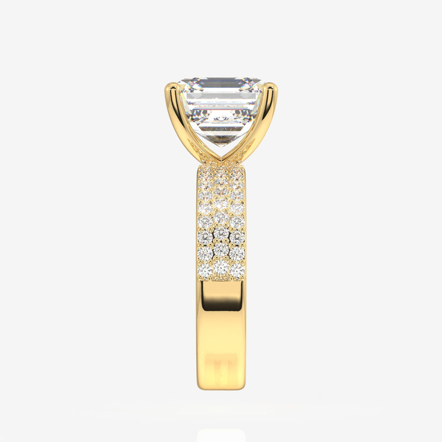 Asscher Cut Moissanite Diamond Three Layer Pave Sterling Silver Ring