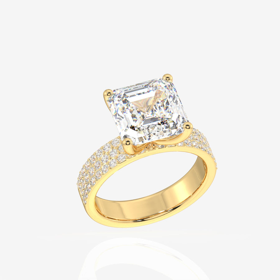 Asscher Cut Moissanite Diamond Three Layer Pave Sterling Silver Ring