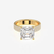 Asscher Cut Moissanite Diamond Three Layer Pave Sterling Silver Ring