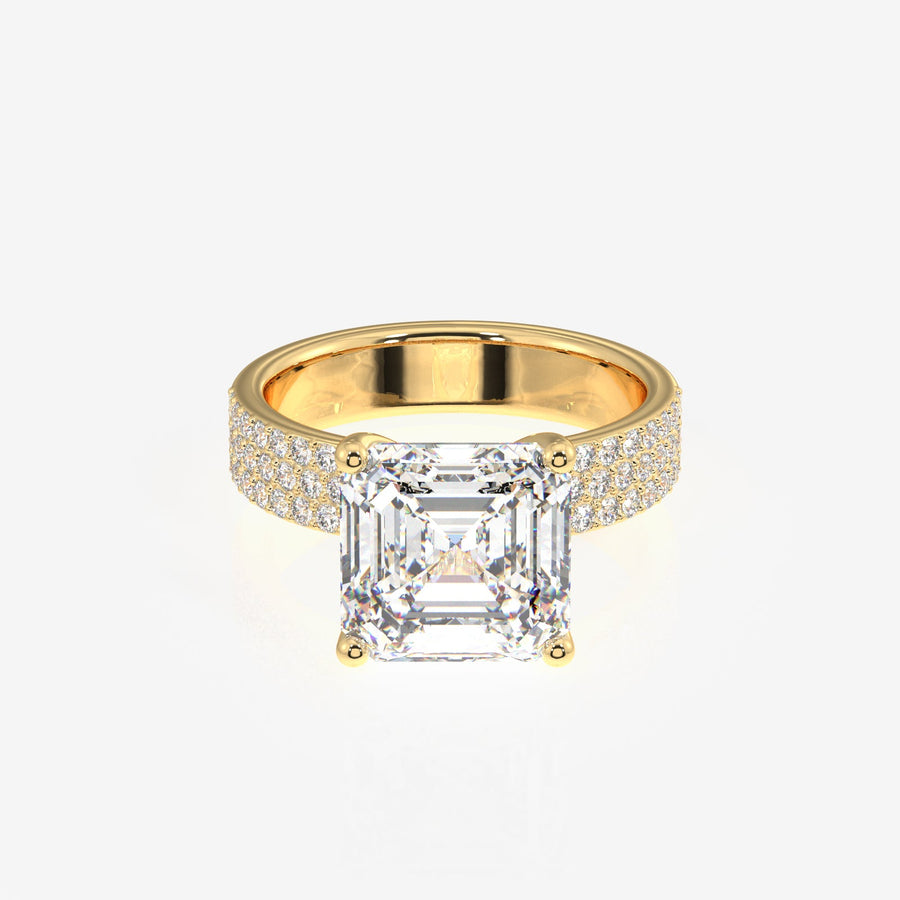 Asscher Cut Moissanite Diamond Three Layer Pave Sterling Silver Ring