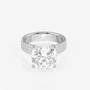 Cushion Cut Moissanite Diamond Three Layer Pave Sterling Silver Ring