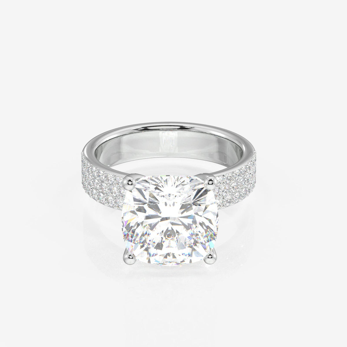 Cushion Cut Moissanite Diamond Three Layer Pave Sterling Silver Ring