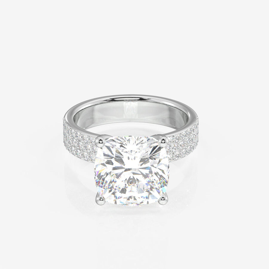 Cushion Cut Moissanite Diamond Three Layer Pave Sterling Silver Ring