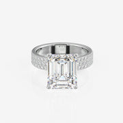 Emerald Cut Moissanite Diamond Three Layer Pave Sterling Silver Ring