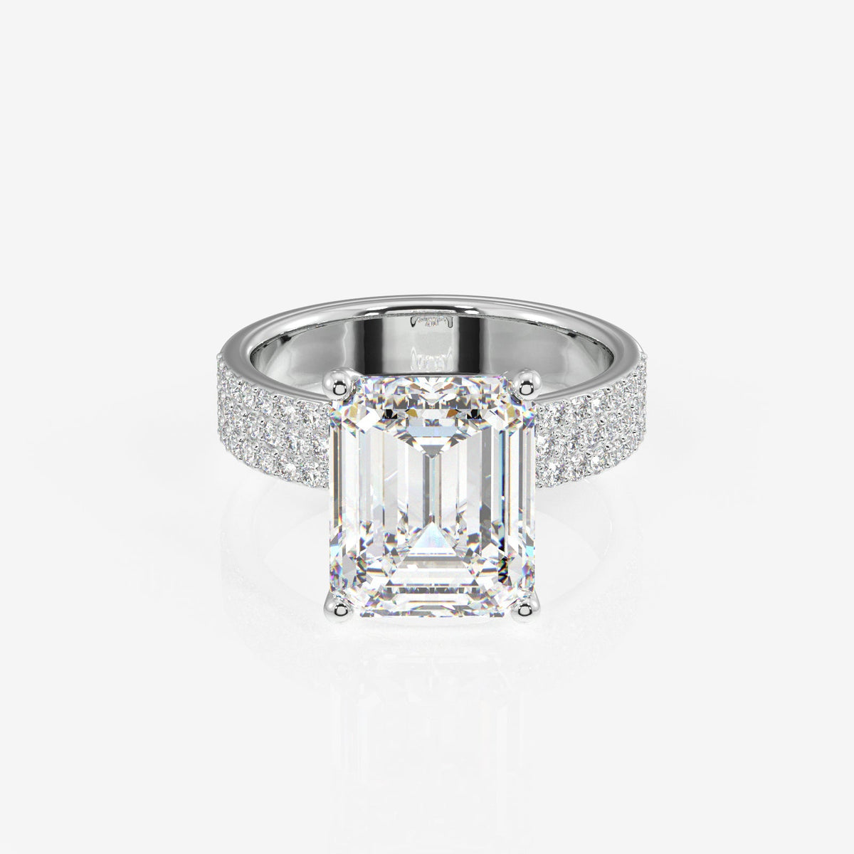 Emerald Cut Moissanite Diamond Three Layer Pave Sterling Silver Ring