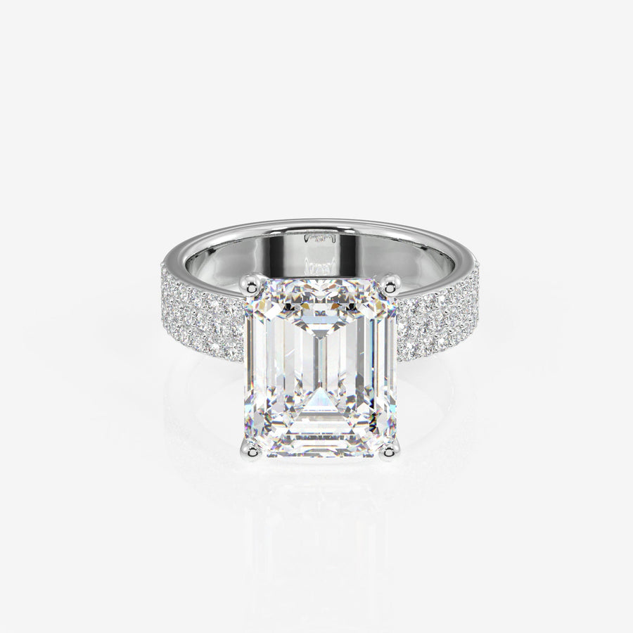 Emerald Cut Moissanite Diamond Three Layer Pave Sterling Silver Ring