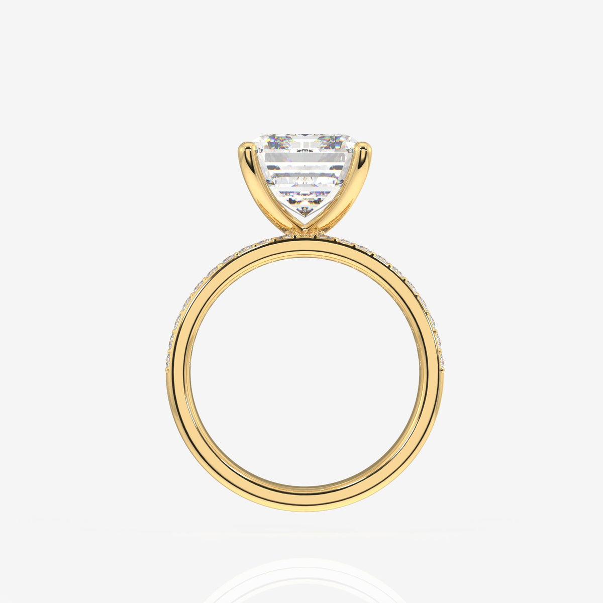 Emerald Cut Moissanite Diamond Three Layer Pave Sterling Silver Ring