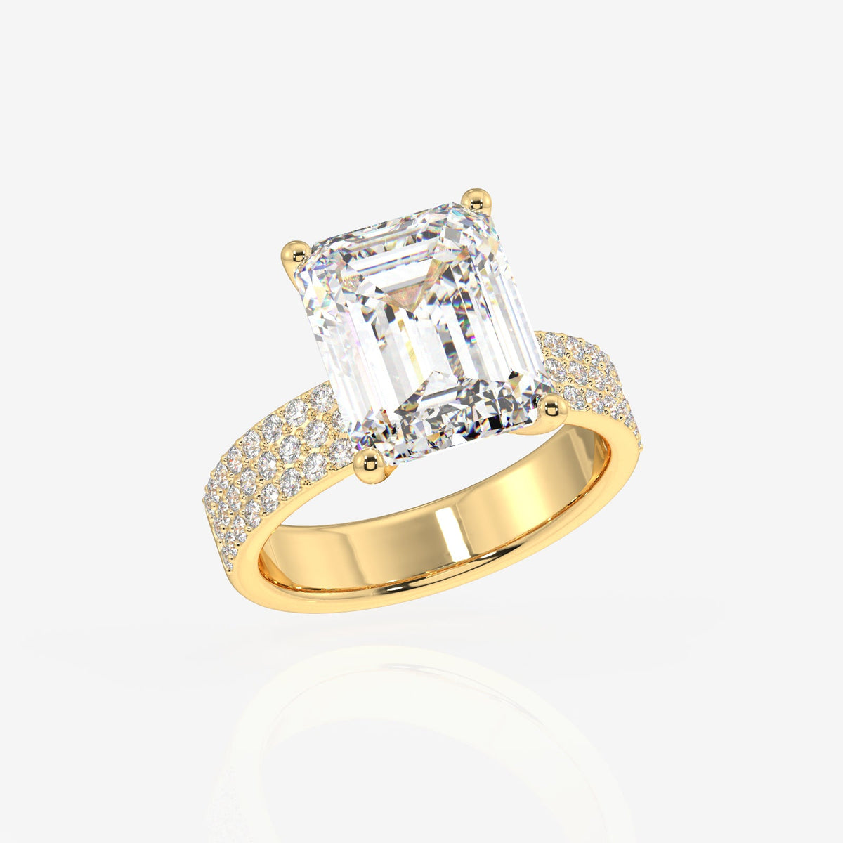 Emerald Cut Moissanite Diamond Three Layer Pave Sterling Silver Ring
