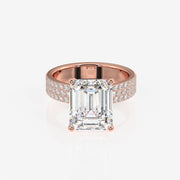 Emerald Cut Moissanite Diamond Three Layer Pave Sterling Silver Ring