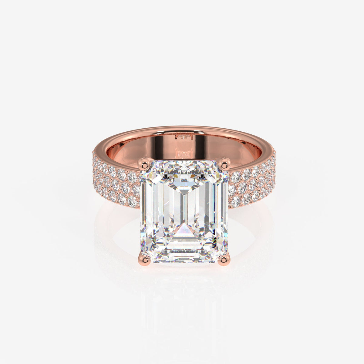Emerald Cut Moissanite Diamond Three Layer Pave Sterling Silver Ring