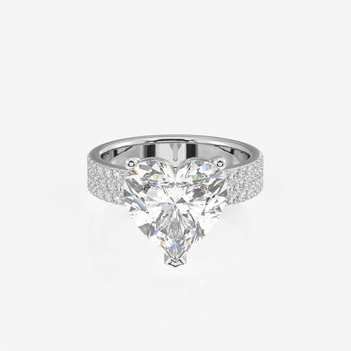 Heart Cut Moissanite Diamond Three Layer Pave Sterling Silver Ring