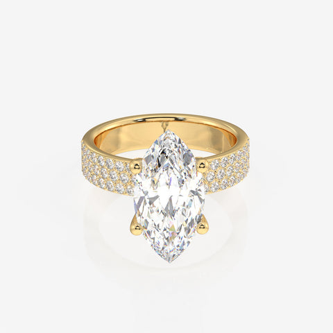 Marquise Cut Moissanite Diamond Three Layer Pave Sterling Silver Ring