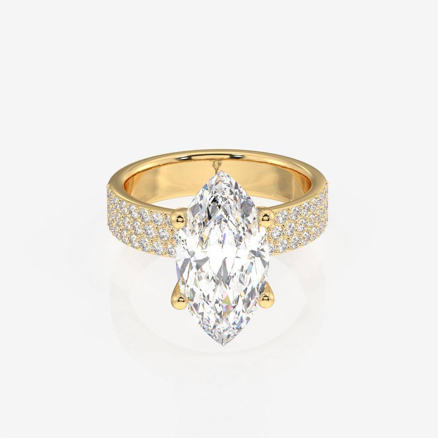 Marquise Cut Moissanite Diamond Three Layer Pave Sterling Silver Ring