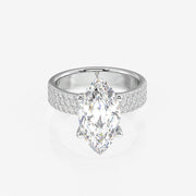 Marquise Cut Moissanite Diamond Three Layer Pave Sterling Silver Ring
