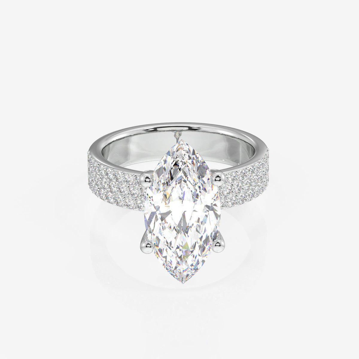 Marquise Cut Moissanite Diamond Three Layer Pave Sterling Silver Ring