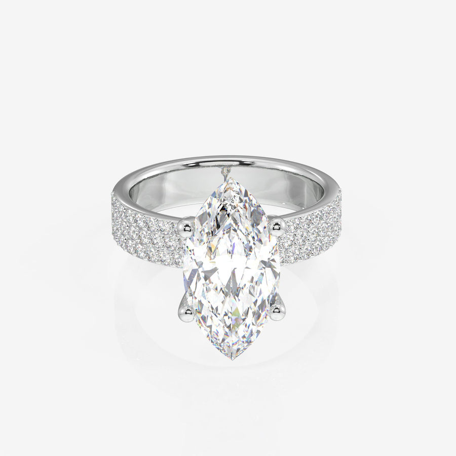 Marquise Cut Moissanite Diamond Three Layer Pave Sterling Silver Ring
