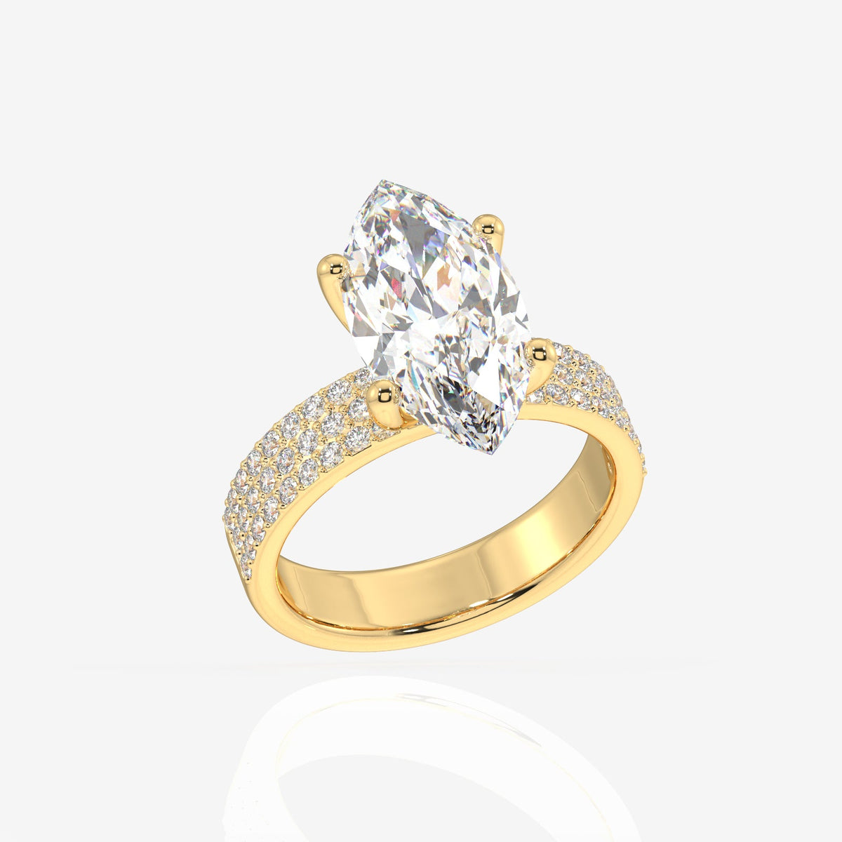 Marquise Cut Moissanite Diamond Three Layer Pave Sterling Silver Ring