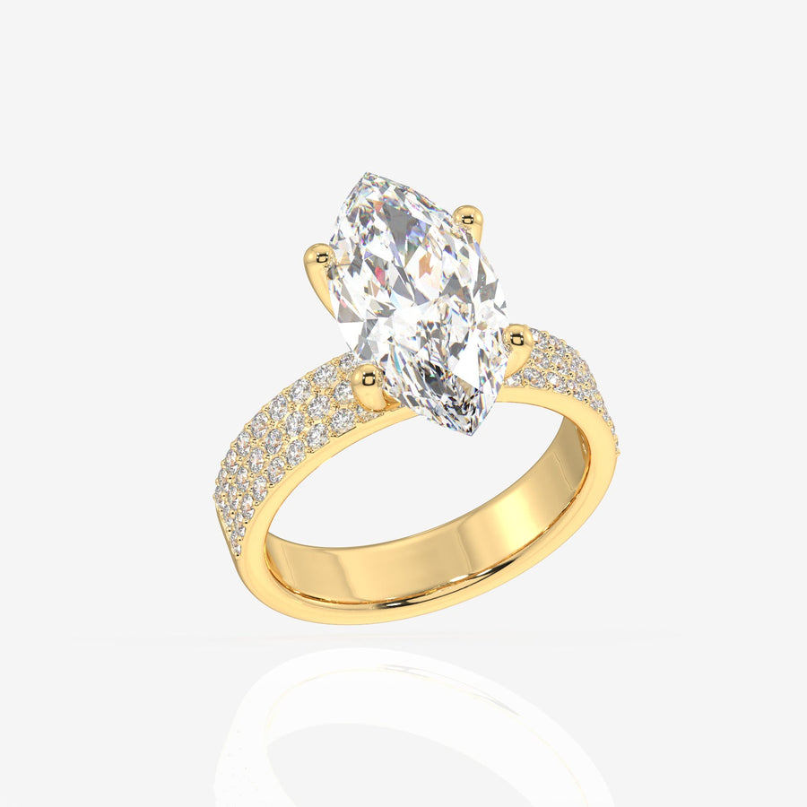 Marquise Cut Moissanite Diamond Three Layer Pave Sterling Silver Ring