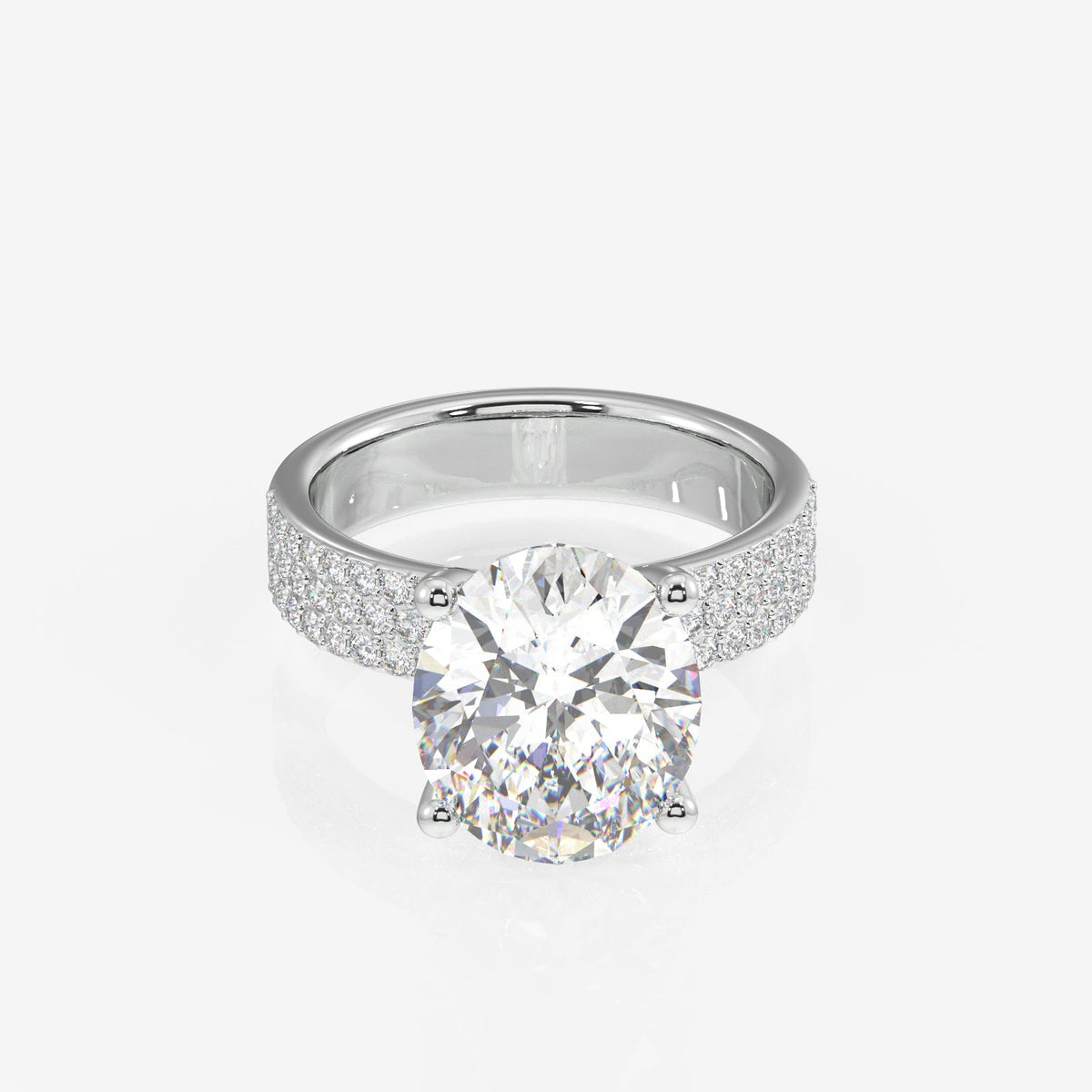 Oval Cut Moissanite Diamond Three Layer Pave Sterling Silver Ring