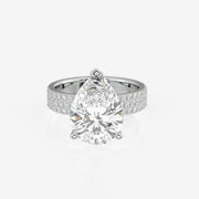 Pear Cut Moissanite Diamond Three Layer Pave Sterling Silver Ring