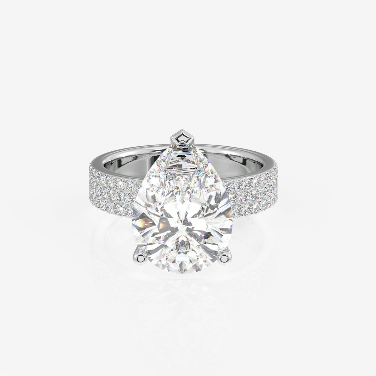 Pear Cut Moissanite Diamond Three Layer Pave Sterling Silver Ring