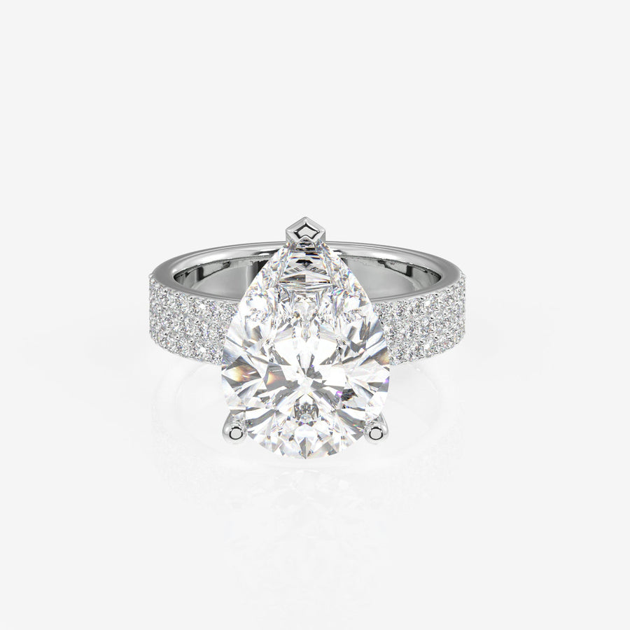 Pear Cut Moissanite Diamond Three Layer Pave Sterling Silver Ring