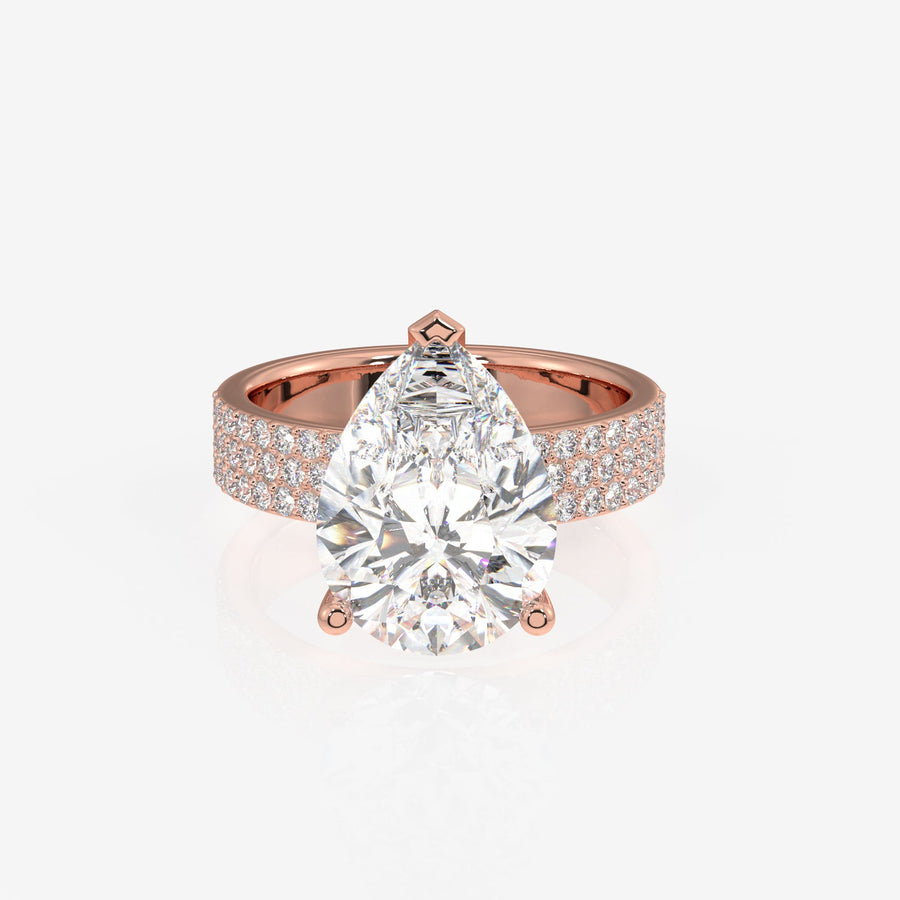 Pear Cut Moissanite Diamond Three Layer Pave Sterling Silver Ring