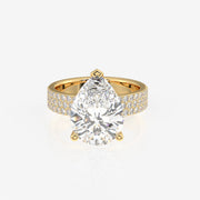 Pear Cut Moissanite Diamond Three Layer Pave Sterling Silver Ring