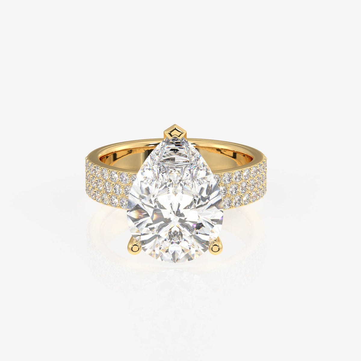 Pear Cut Moissanite Diamond Three Layer Pave Sterling Silver Ring