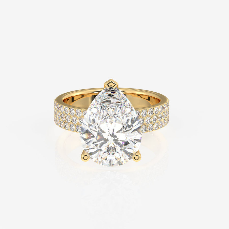 Pear Cut Moissanite Diamond Three Layer Pave Sterling Silver Ring