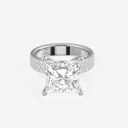 Princess Cut Moissanite Diamond Three Layer Pave Sterling Silver Ring