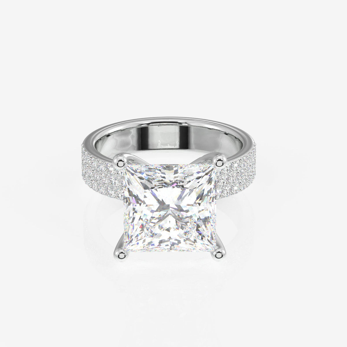 Princess Cut Moissanite Diamond Three Layer Pave Sterling Silver Ring