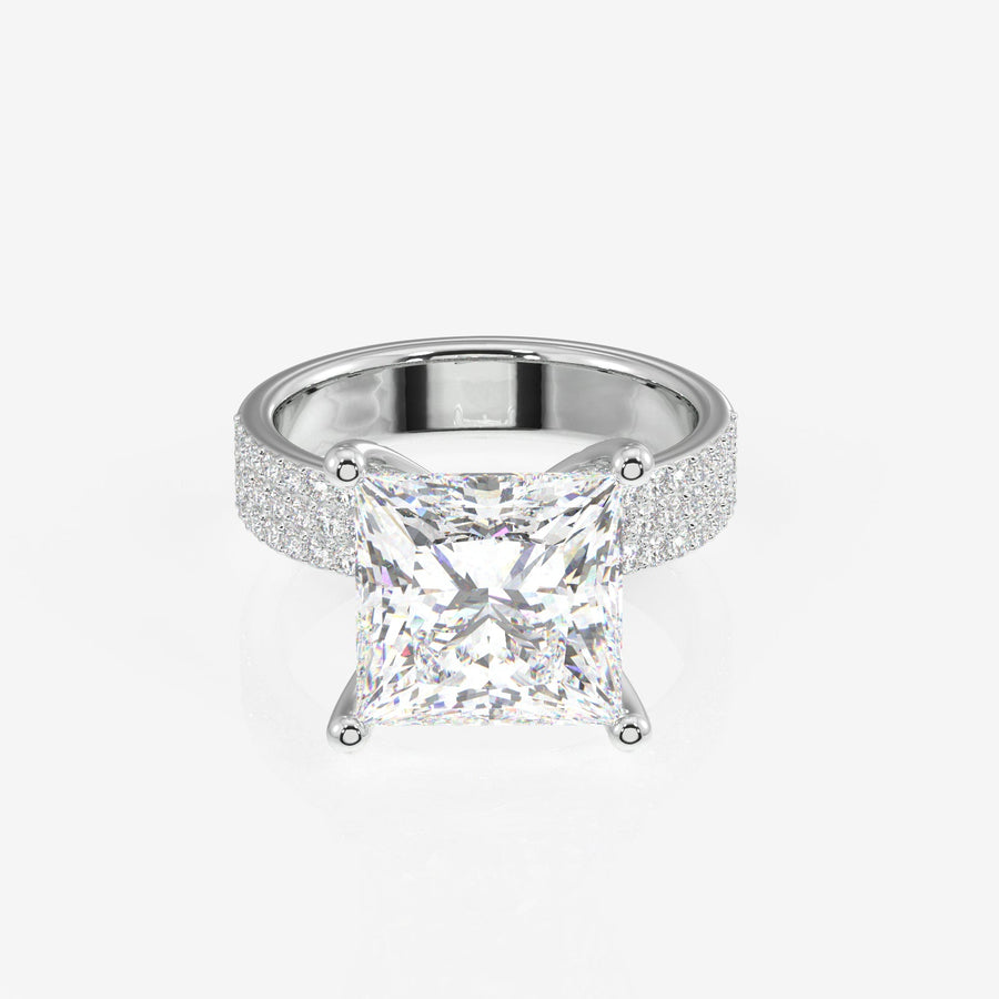 Princess Cut Moissanite Diamond Three Layer Pave Sterling Silver Ring