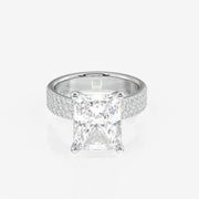 Radiant Cut Moissanite Diamond Three Layer Pave Sterling Silver Ring