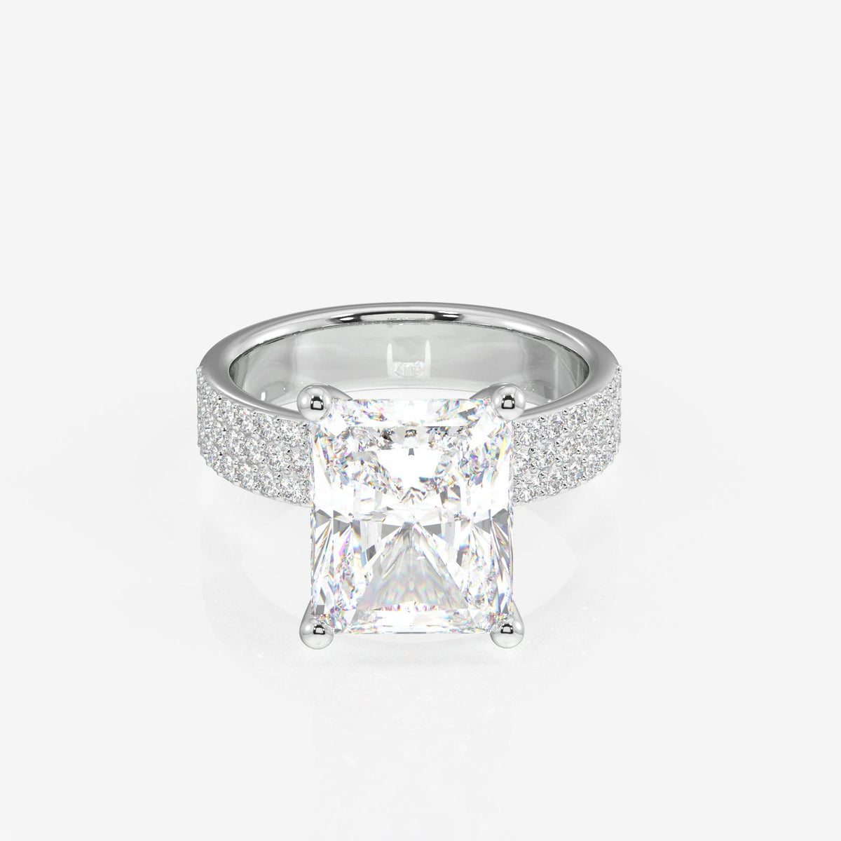 Radiant Cut Moissanite Diamond Three Layer Pave Sterling Silver Ring