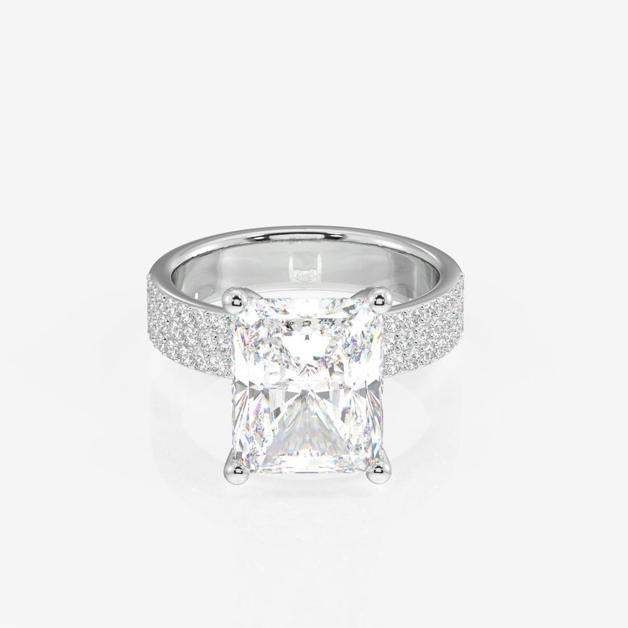 Radiant Cut Moissanite Diamond Three Layer Pave Sterling Silver Ring