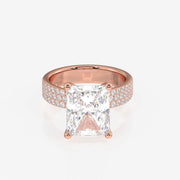 Radiant Cut Moissanite Diamond Three Layer Pave Sterling Silver Ring