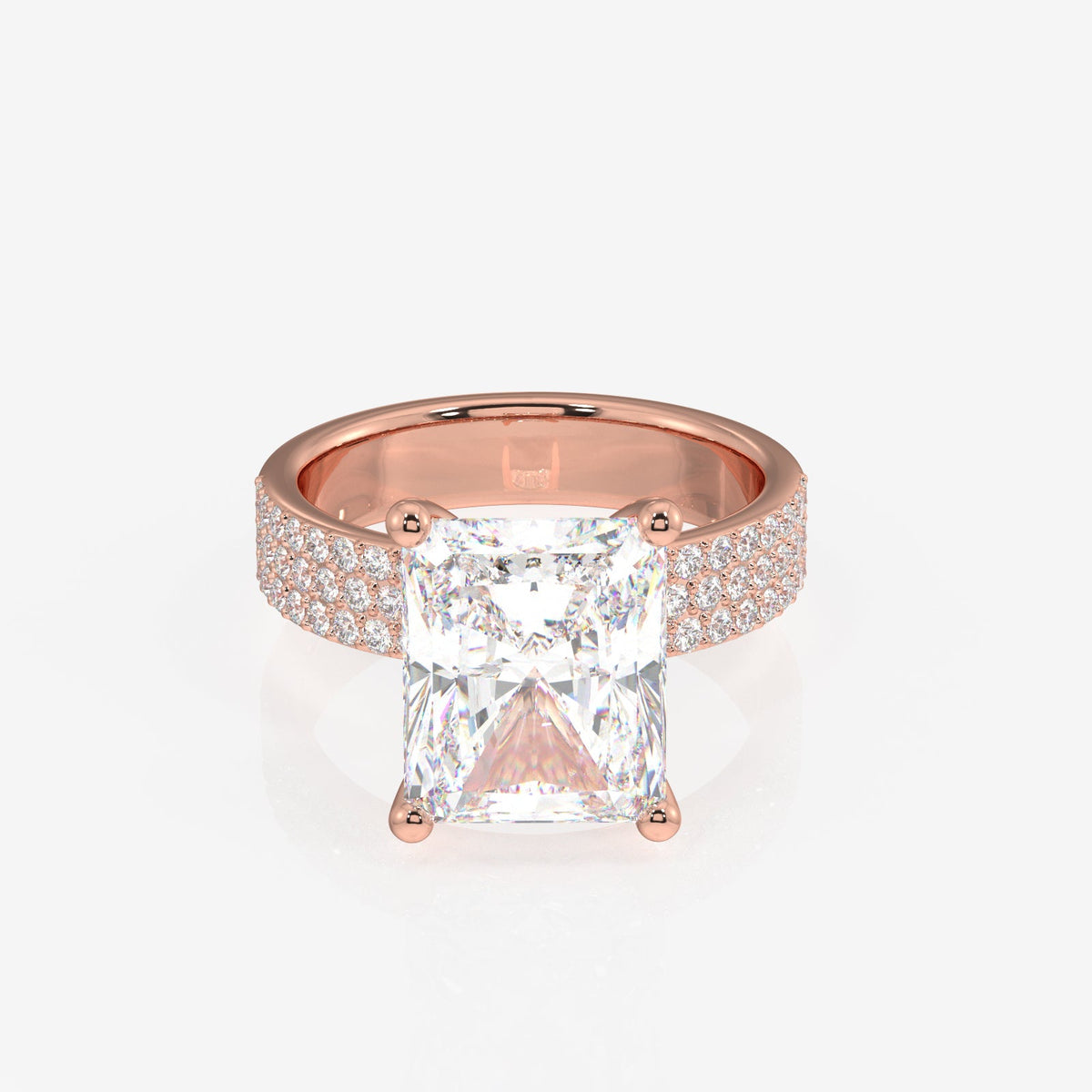 Radiant Cut Moissanite Diamond Three Layer Pave Sterling Silver Ring