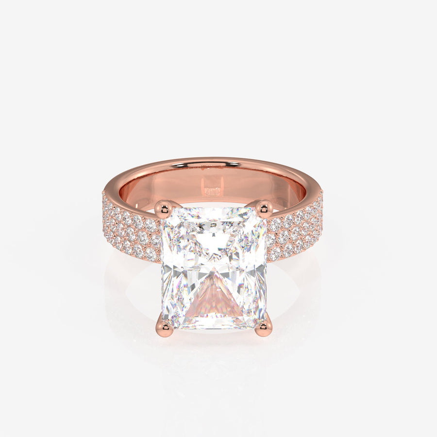 Radiant Cut Moissanite Diamond Three Layer Pave Sterling Silver Ring