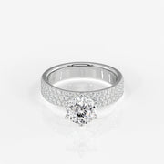 Portuguese Cut Moissanite Diamond Three Lane Pave Sterling Silver Ring