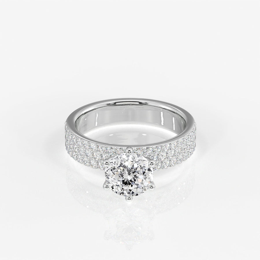 Portuguese Cut Moissanite Diamond Three Lane Pave Sterling Silver Ring