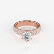 Portuguese Cut Moissanite Diamond Three Lane Pave Sterling Silver Ring