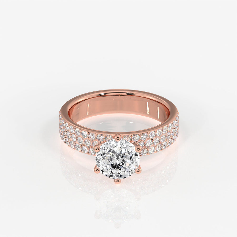 Portuguese Cut Moissanite Diamond Three Lane Pave Sterling Silver Ring