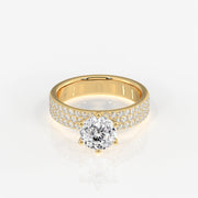 Portuguese Cut Moissanite Diamond Three Lane Pave Sterling Silver Ring
