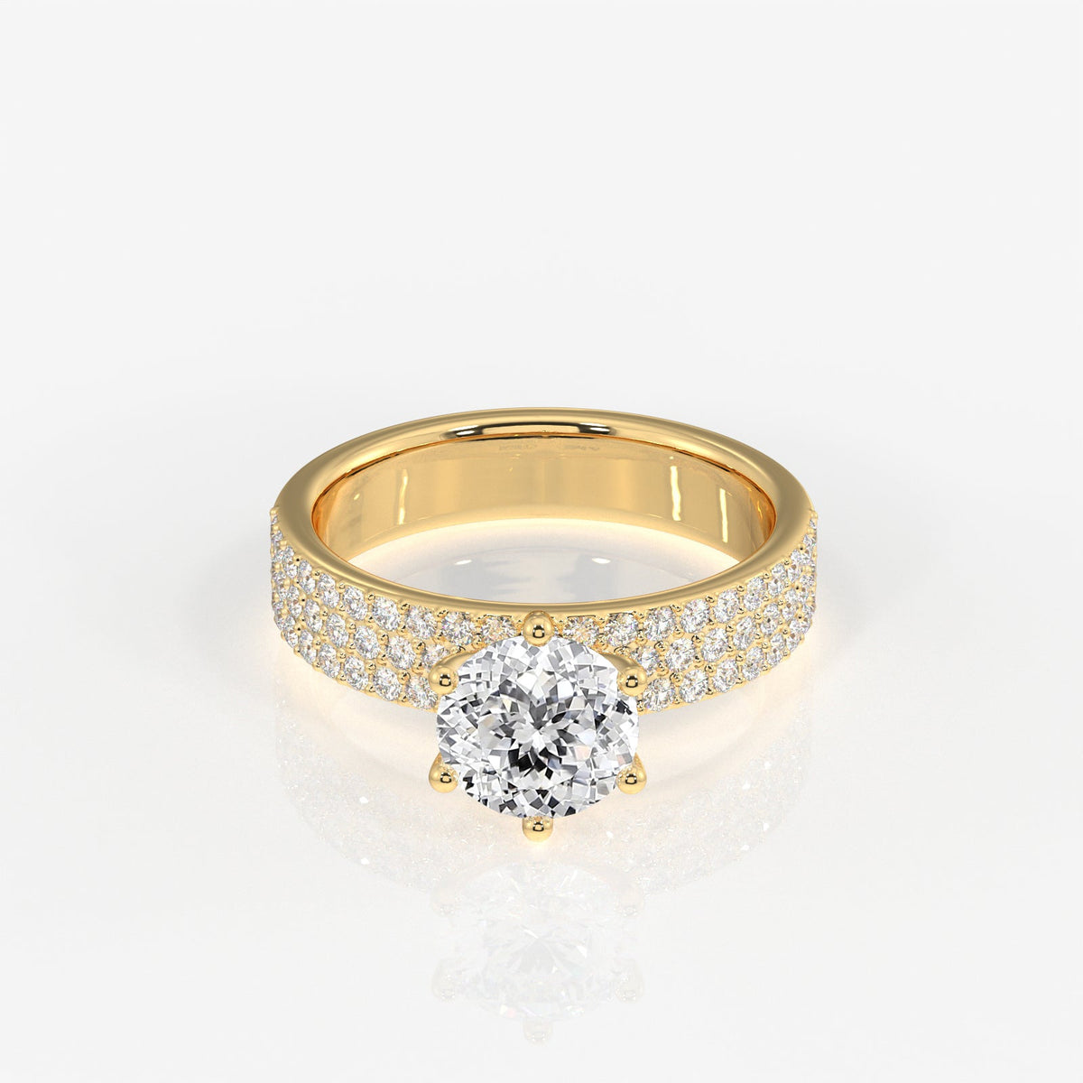 Portuguese Cut Moissanite Diamond Three Lane Pave Sterling Silver Ring