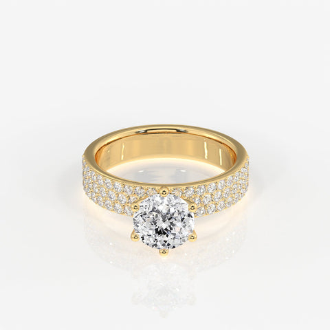 Portuguese Cut Moissanite Diamond Three Lane Pave Sterling Silver Ring