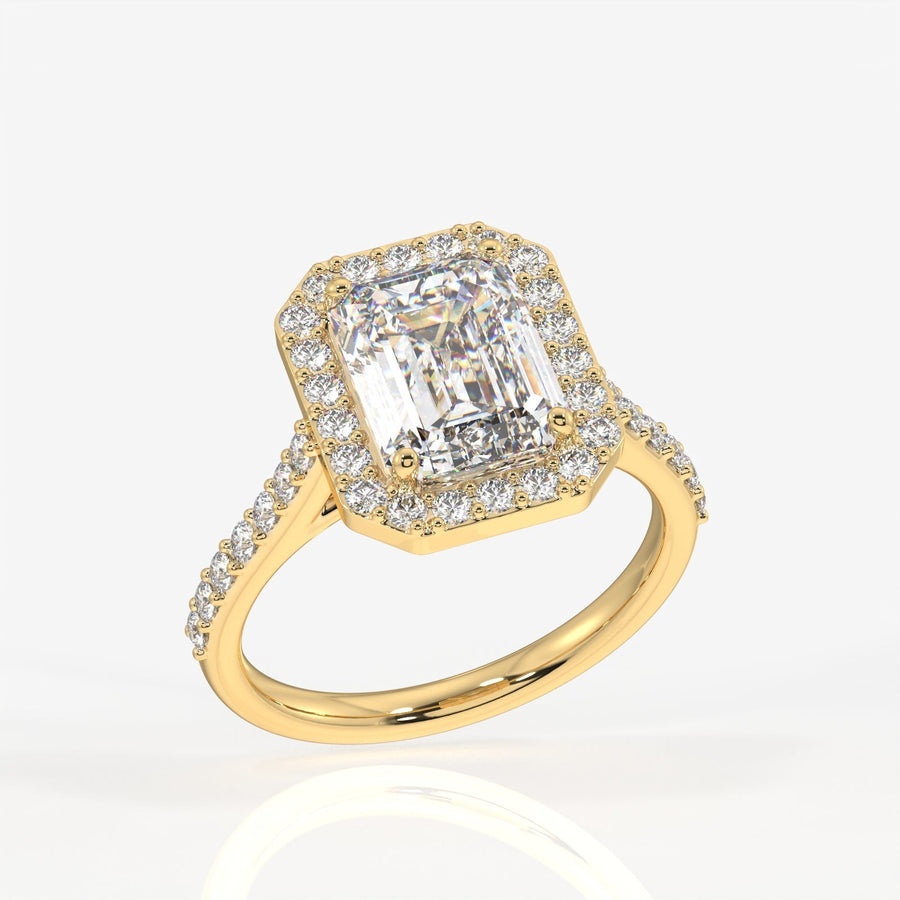 Emerald Cut Moissanite Diamond Halo Engagement Sterling Silver Ring