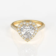 Heart Cut Moissanite Diamond Halo Engagement Sterling Silver Ring